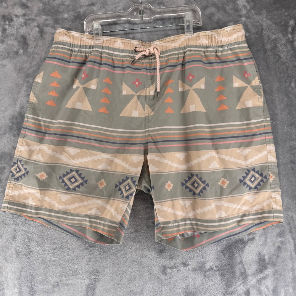 Faherty Men's Swim Trunks Geometric Pattern Elastic Waist Drawstring Size L
